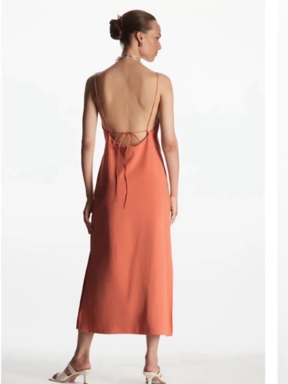 COS Open Back Midi Dress Orange Strappy Relaxed Fit Sleeveless Size Medium - Picture 5 of 16